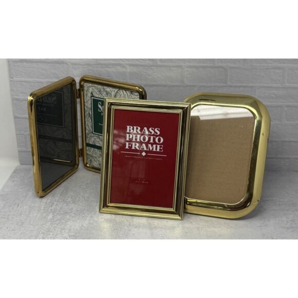 Set 3 Vintage Brass Gold photo picture frames lot 1980s 1990s 5x7 photo frame - Picture 2 of 8